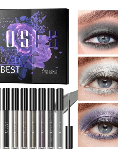QIBEST 9-Piece Smoky Eye Gray Glitter Liquid Eyeshadow Stick Set