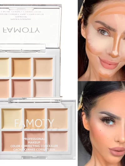 FAMOTY 6-in-1 Color Corrector & Contour Kit with Brush (2PCS)