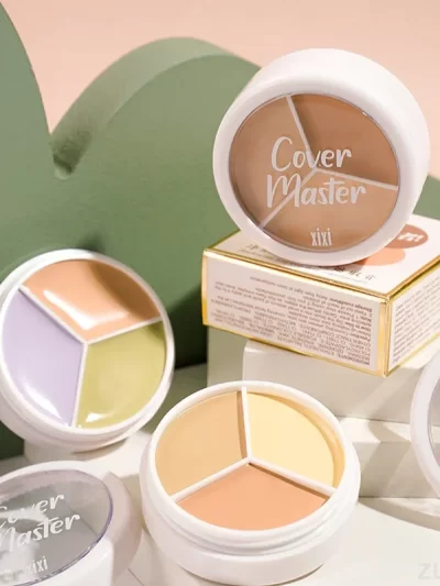 XIXI Tri Color Concealer Pot - Color Correcting Concealer for Dark Circles & Spots With Optional Brush